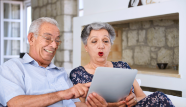 older people with tablet having information transparency