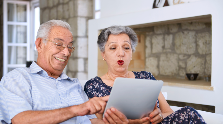 older people with tablet having information transparency